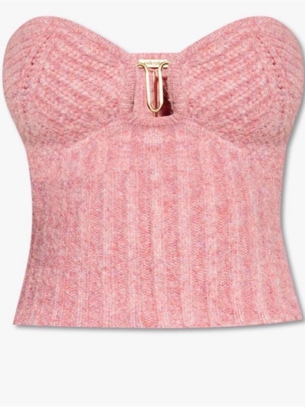 cult gaia Pink Knit Bustier Camisole with Gold Hardware